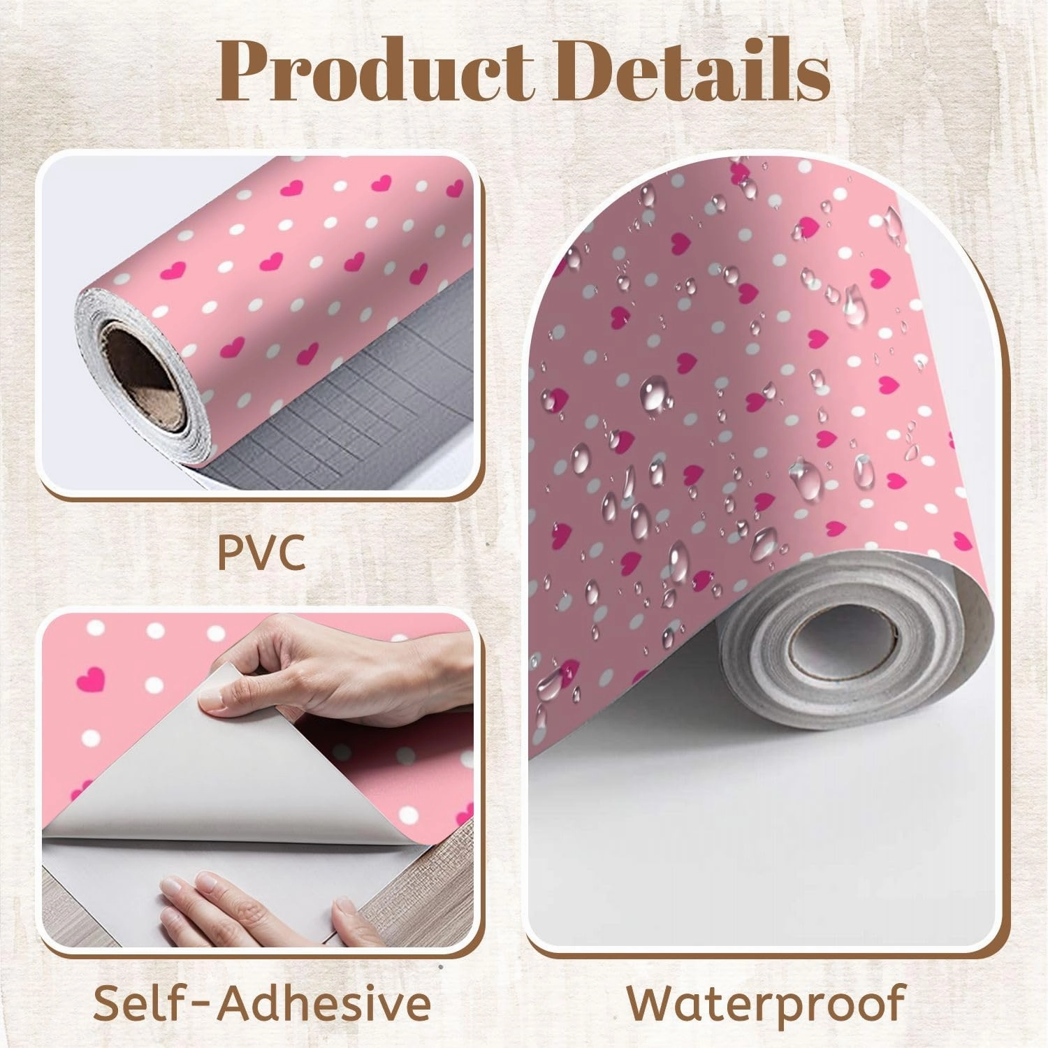 Peel and Stick Wallpaper Self Adhesive Wall Mural Cute pink heart seamless love hearts white dots texture soft pink Contact Paper Renter Friendly Wallpaper for Kitchen Nursery Bedroom 17.7"x118"