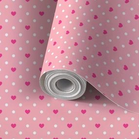 Peel and Stick Wallpaper Self Adhesive Wall Mural Cute pink heart seamless love hearts white dots texture soft pink Contact Paper Renter Friendly Wallpaper for Kitchen Nursery Bedroom 17.7"x118"