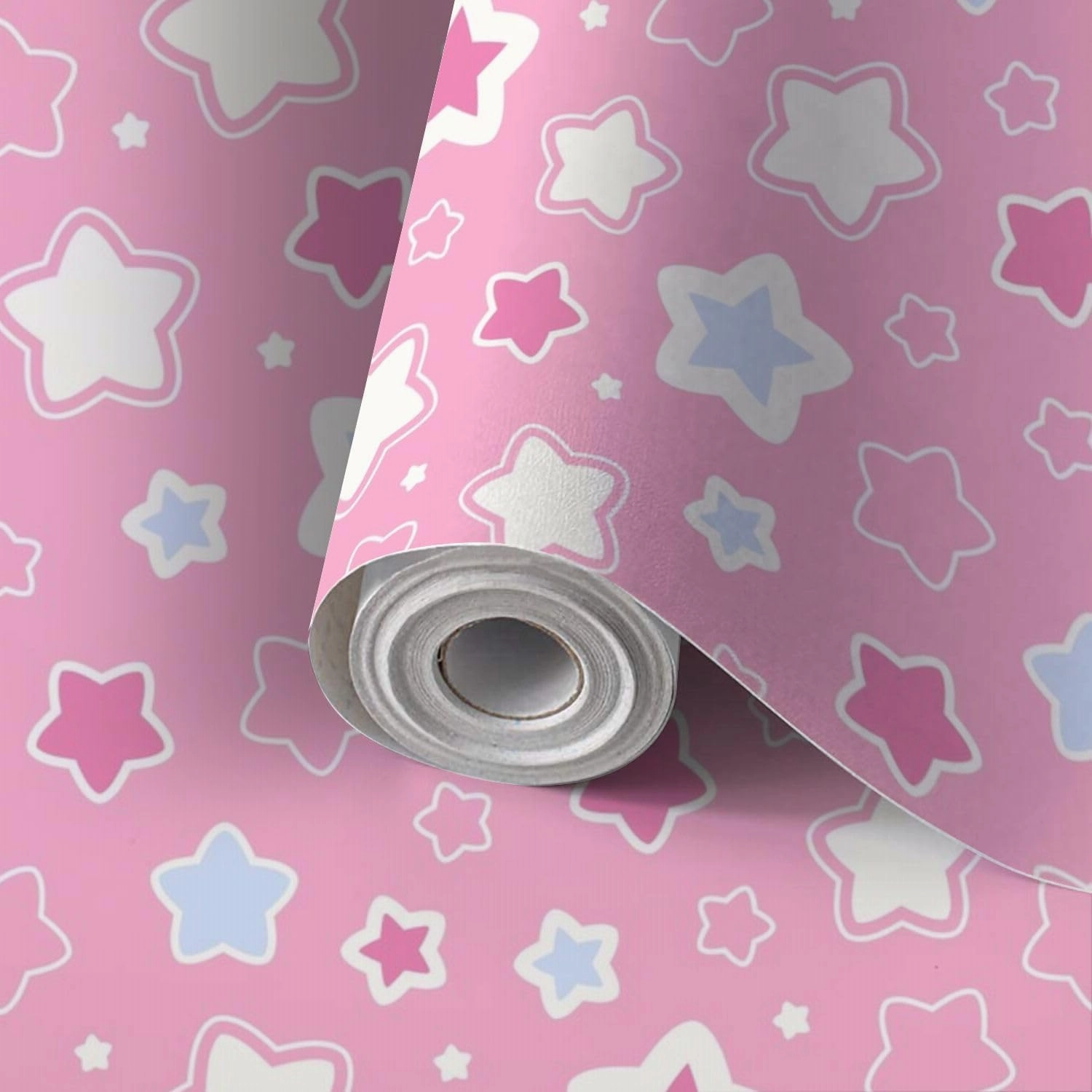 Peel and Stick Wallpaper Self Adhesive Wall Mural Cute seamless pattern stars pink Texture for print textile fabric Contact Paper Renter Friendly Wallpaper for Kitchen Nursery Bedroom 17.7"x118"
