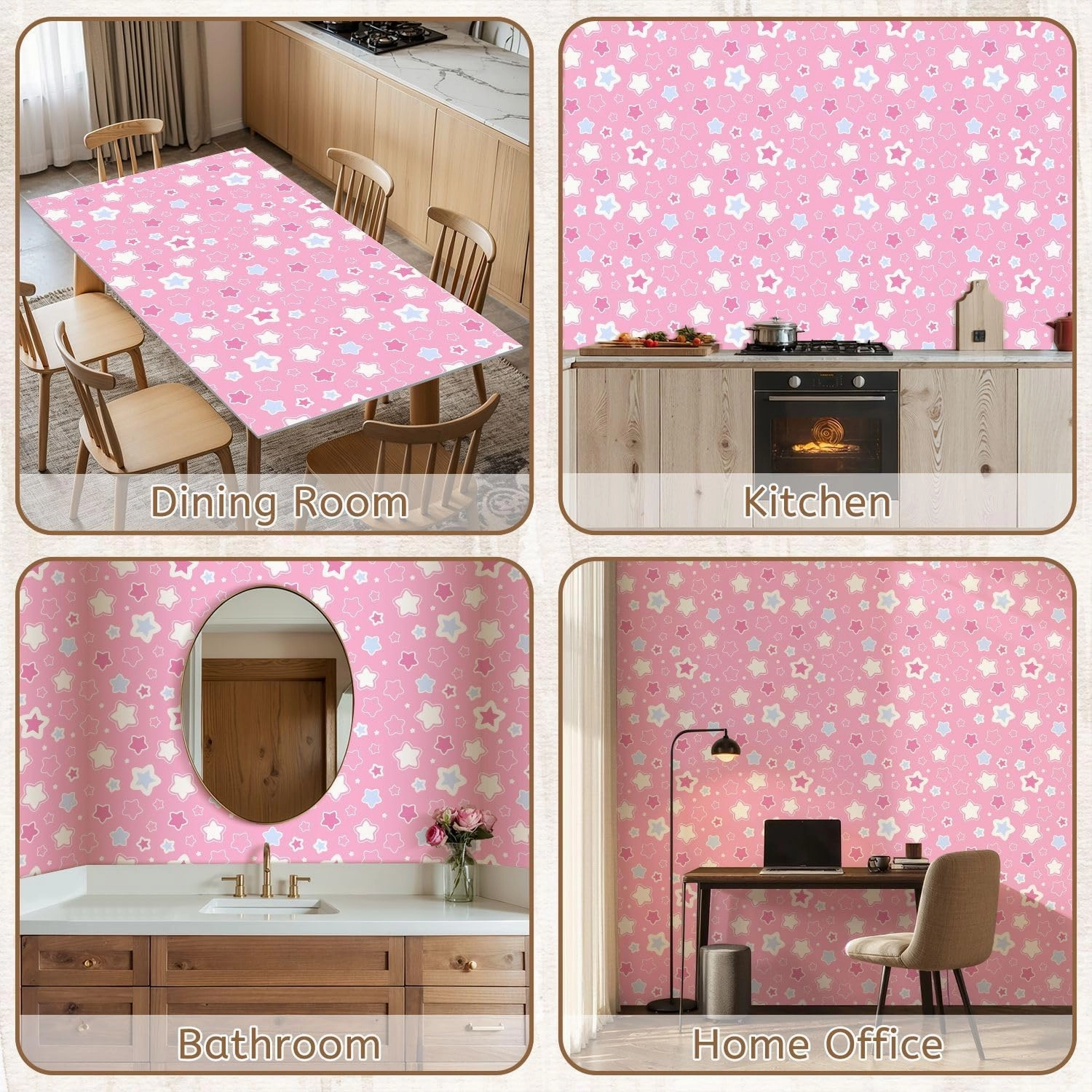 Peel and Stick Wallpaper Self Adhesive Wall Mural Cute seamless pattern stars pink Texture for print textile fabric Contact Paper Renter Friendly Wallpaper for Kitchen Nursery Bedroom 17.7"x118"