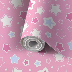 Peel and Stick Wallpaper Self Adhesive Wall Mural Cute seamless pattern stars pink Texture for print textile fabric Contact Paper Renter Friendly Wallpaper for Kitchen Nursery Bedroom 17.7"x118"