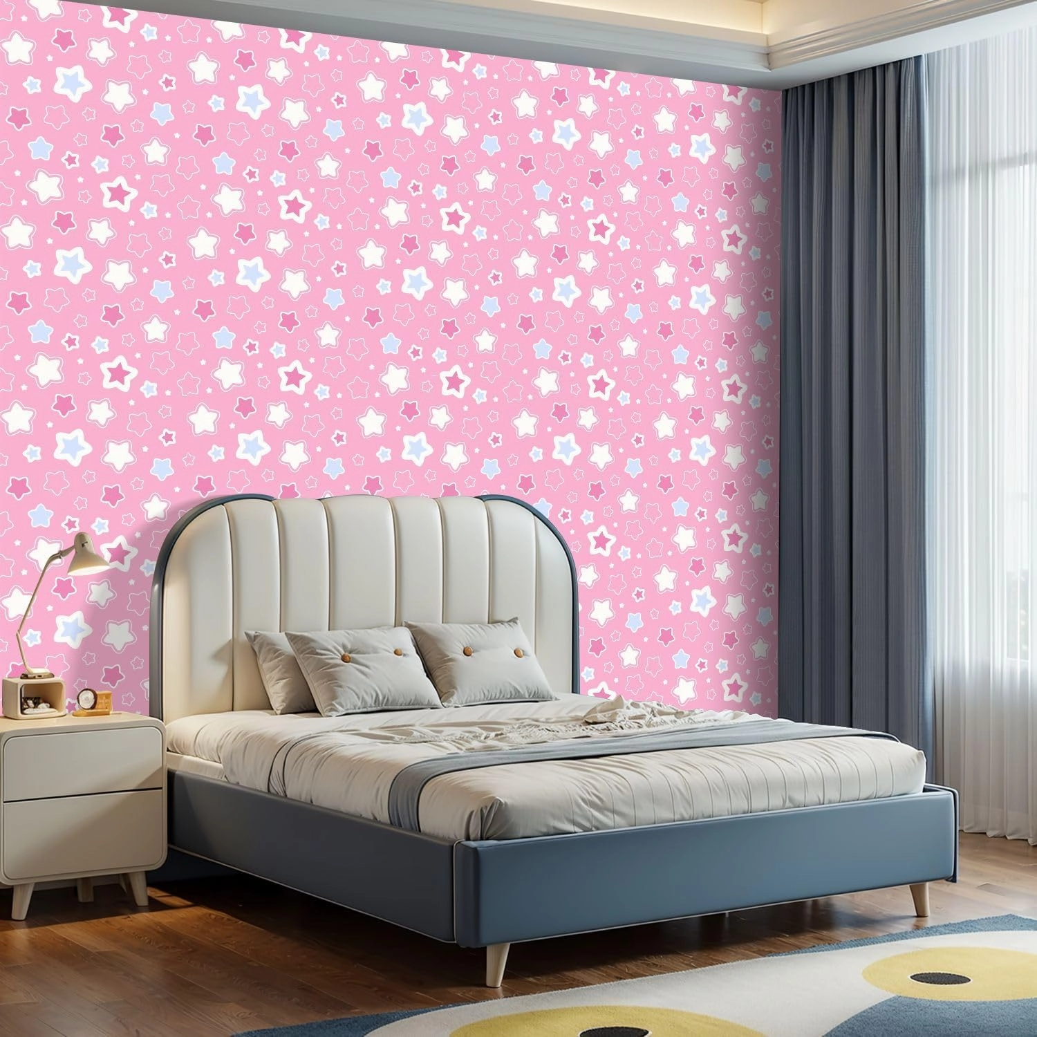 Peel and Stick Wallpaper Self Adhesive Wall Mural Cute seamless pattern stars pink Texture for print textile fabric Contact Paper Renter Friendly Wallpaper for Kitchen Nursery Bedroom 17.7"x118"
