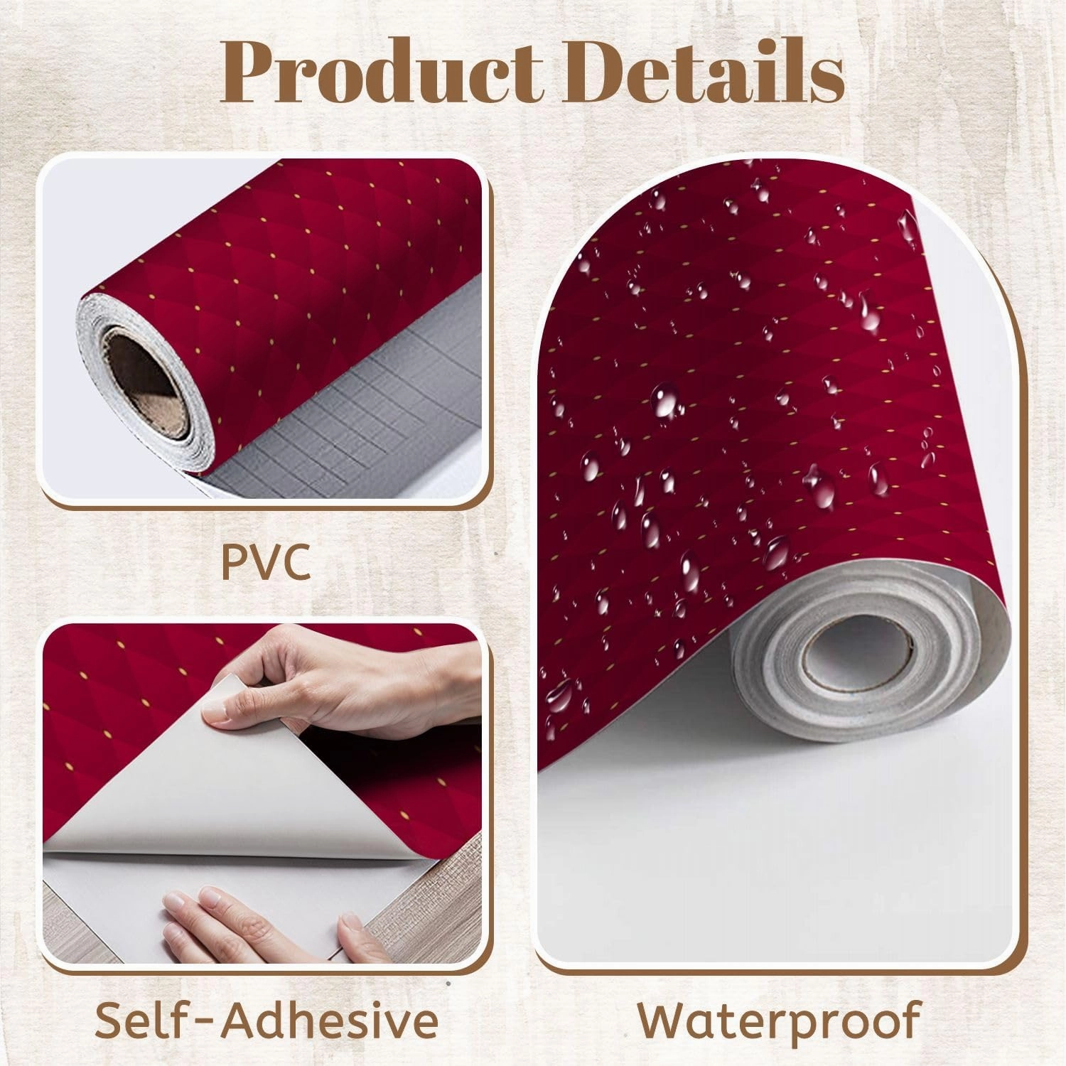 Peel and Stick Wallpaper Self Adhesive Wall Mural Deep burgundy seamless pattern Can be used for premium royal party Contact Paper Renter Friendly Wallpaper for Kitchen Nursery Bedroom 17.7"x118"