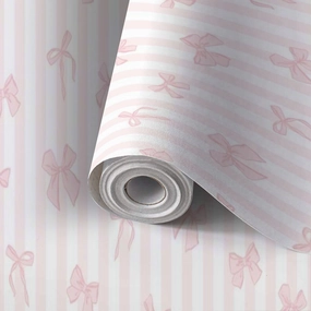 Peel and Stick Wallpaper Self Adhesive Wall Mural different pink bows striped seamless for girl coquette core desig Contact Paper Renter Friendly Wallpaper for Kitchen Nursery Bedroom 17.7"x118"