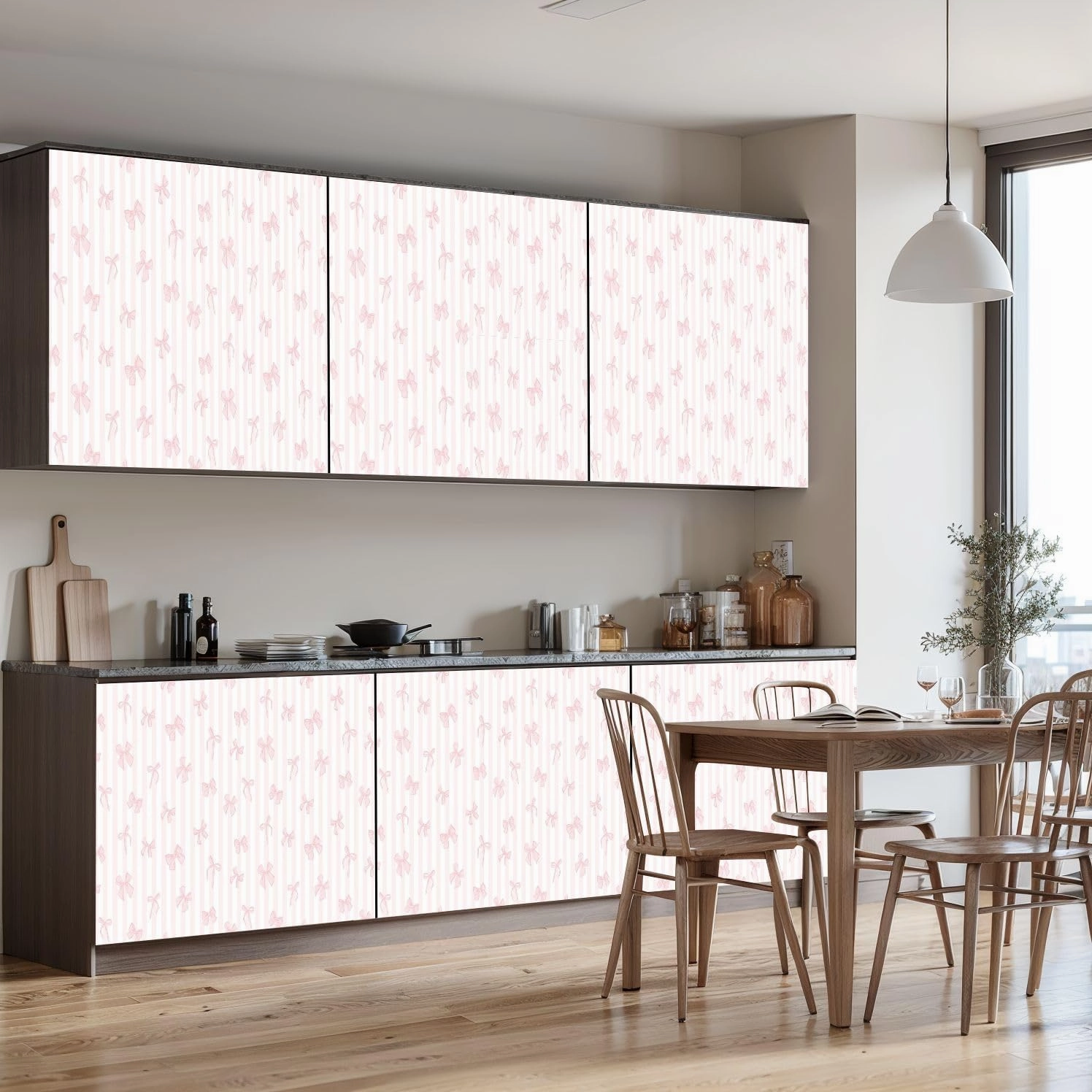 Peel and Stick Wallpaper Self Adhesive Wall Mural different pink bows striped seamless for girl coquette core desig Contact Paper Renter Friendly Wallpaper for Kitchen Nursery Bedroom 17.7"x118"