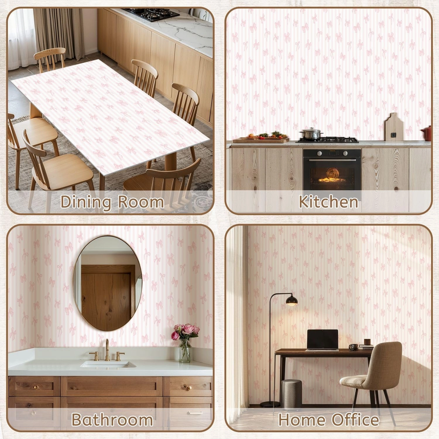Peel and Stick Wallpaper Self Adhesive Wall Mural different pink bows striped seamless for girl coquette core desig Contact Paper Renter Friendly Wallpaper for Kitchen Nursery Bedroom 17.7"x118"