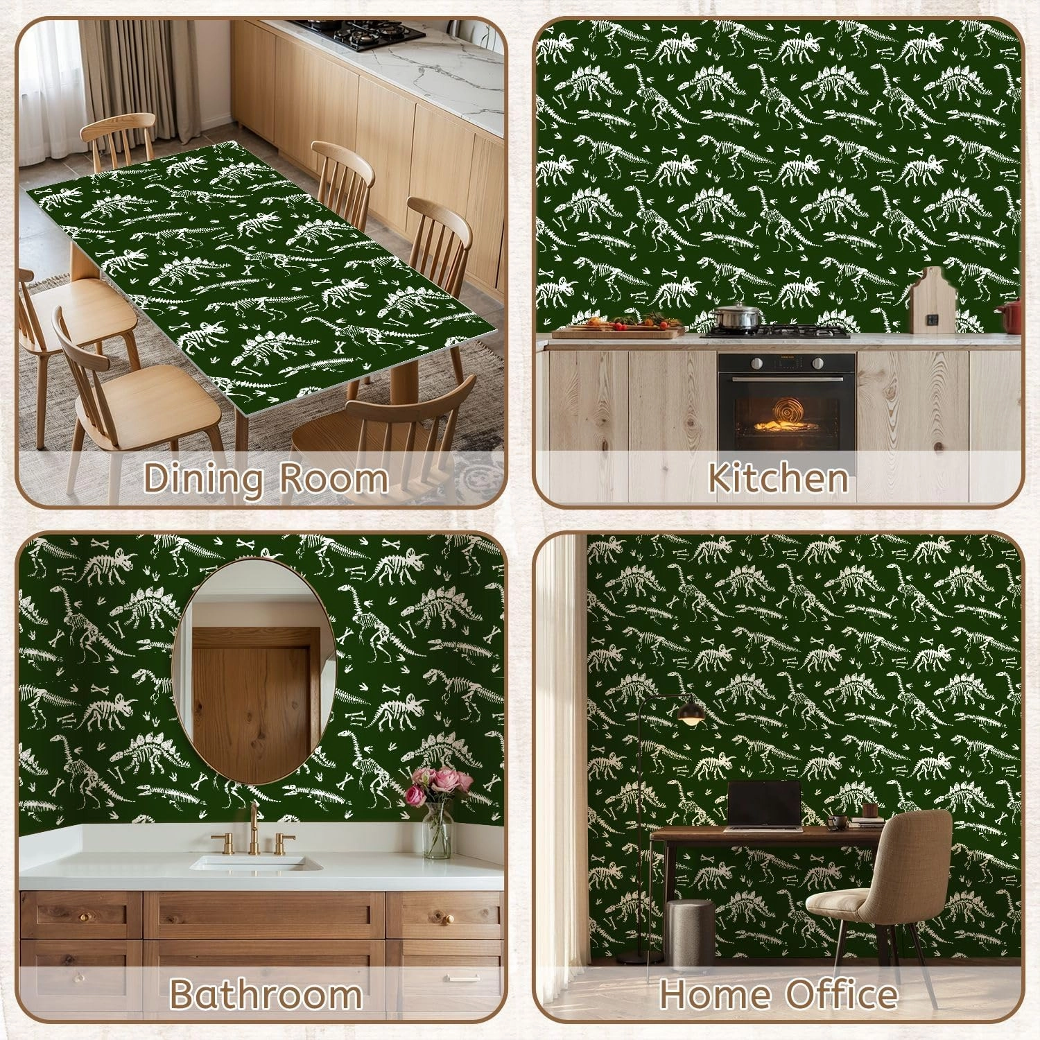 Peel and Stick Wallpaper Self Adhesive Wall Mural dinosaur skeleton seamless grunge pattern Original design t rex Contact Paper Renter Friendly Wallpaper for Kitchen Nursery Bedroom 17.7"x118"