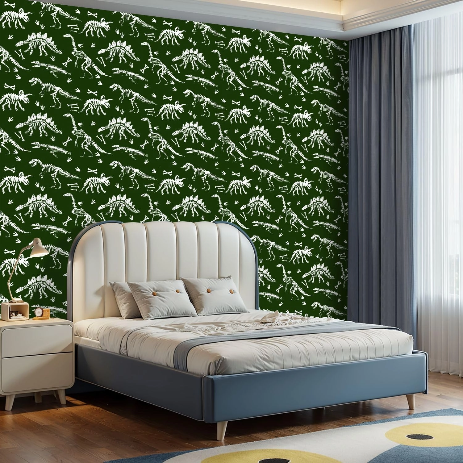 Peel and Stick Wallpaper Self Adhesive Wall Mural dinosaur skeleton seamless grunge pattern Original design t rex Contact Paper Renter Friendly Wallpaper for Kitchen Nursery Bedroom 17.7"x118"