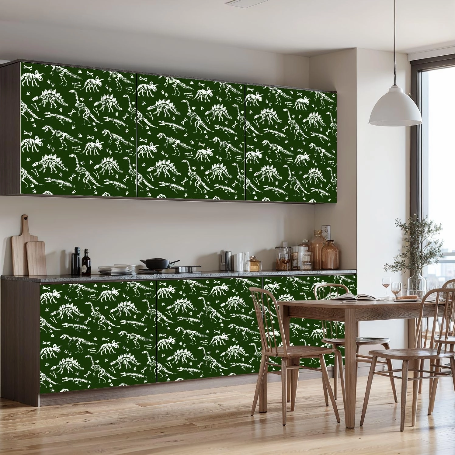 Peel and Stick Wallpaper Self Adhesive Wall Mural dinosaur skeleton seamless grunge pattern Original design t rex Contact Paper Renter Friendly Wallpaper for Kitchen Nursery Bedroom 17.7"x118"