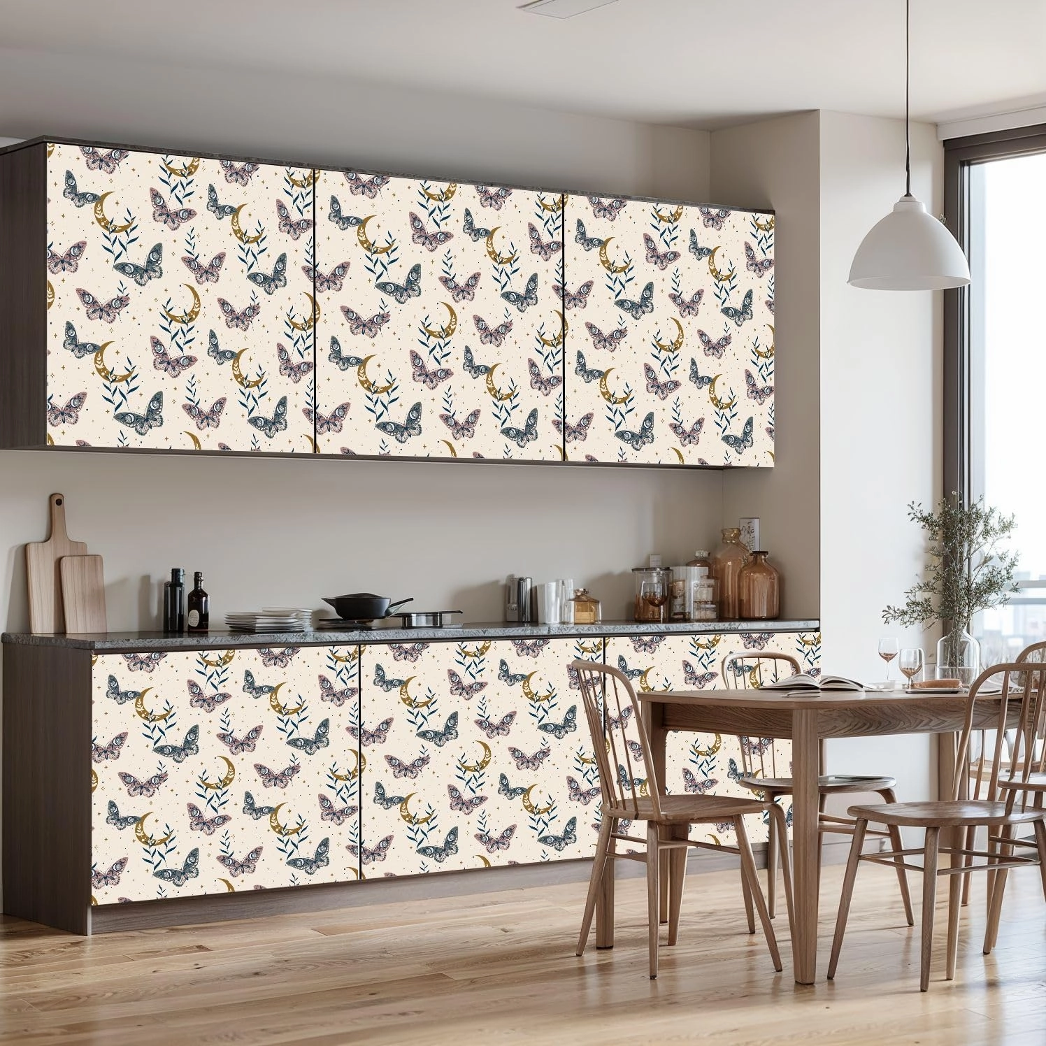Peel and Stick Wallpaper Self Adhesive Wall Mural Elegant celestial seamless pattern herbs Boho magic purple space Contact Paper Renter Friendly Wallpaper for Kitchen Nursery Bedroom 17.7"x118"