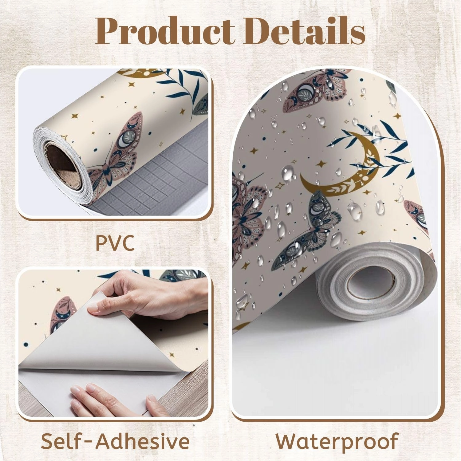 Peel and Stick Wallpaper Self Adhesive Wall Mural Elegant celestial seamless pattern herbs Boho magic purple space Contact Paper Renter Friendly Wallpaper for Kitchen Nursery Bedroom 17.7"x118"