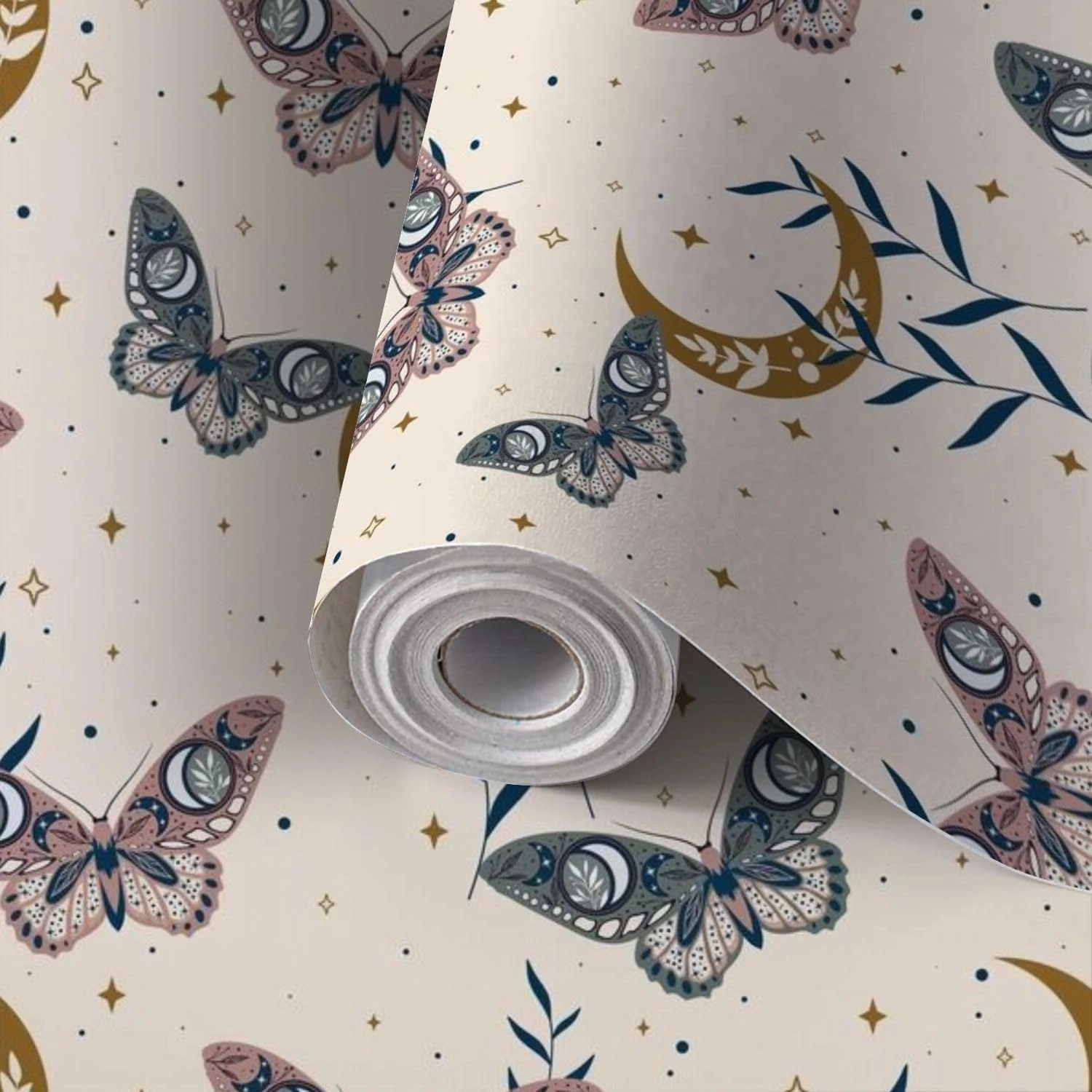 Peel and Stick Wallpaper Self Adhesive Wall Mural Elegant celestial seamless pattern herbs Boho magic purple space Contact Paper Renter Friendly Wallpaper for Kitchen Nursery Bedroom 17.7"x118"
