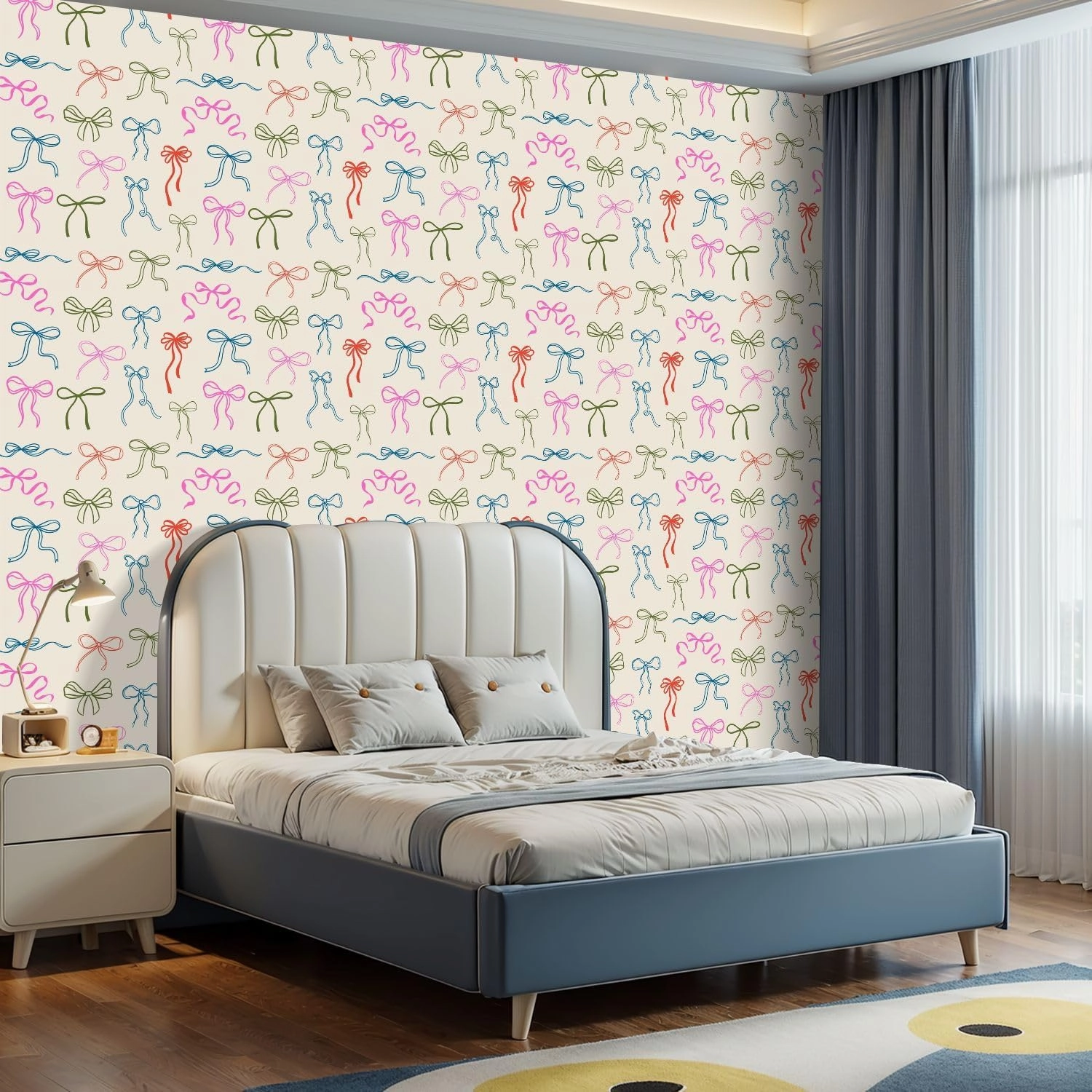 Peel and Stick Wallpaper Self Adhesive Wall Mural Elegant whimsical hand drawn pink blue orange green color bows Contact Paper Renter Friendly Wallpaper for Kitchen Nursery Bedroom 17.7"x118"