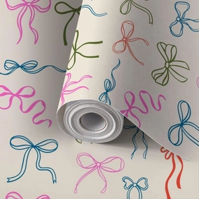 Peel and Stick Wallpaper Self Adhesive Wall Mural Elegant whimsical hand drawn pink blue orange green color bows Contact Paper Renter Friendly Wallpaper for Kitchen Nursery Bedroom 17.7"x118"