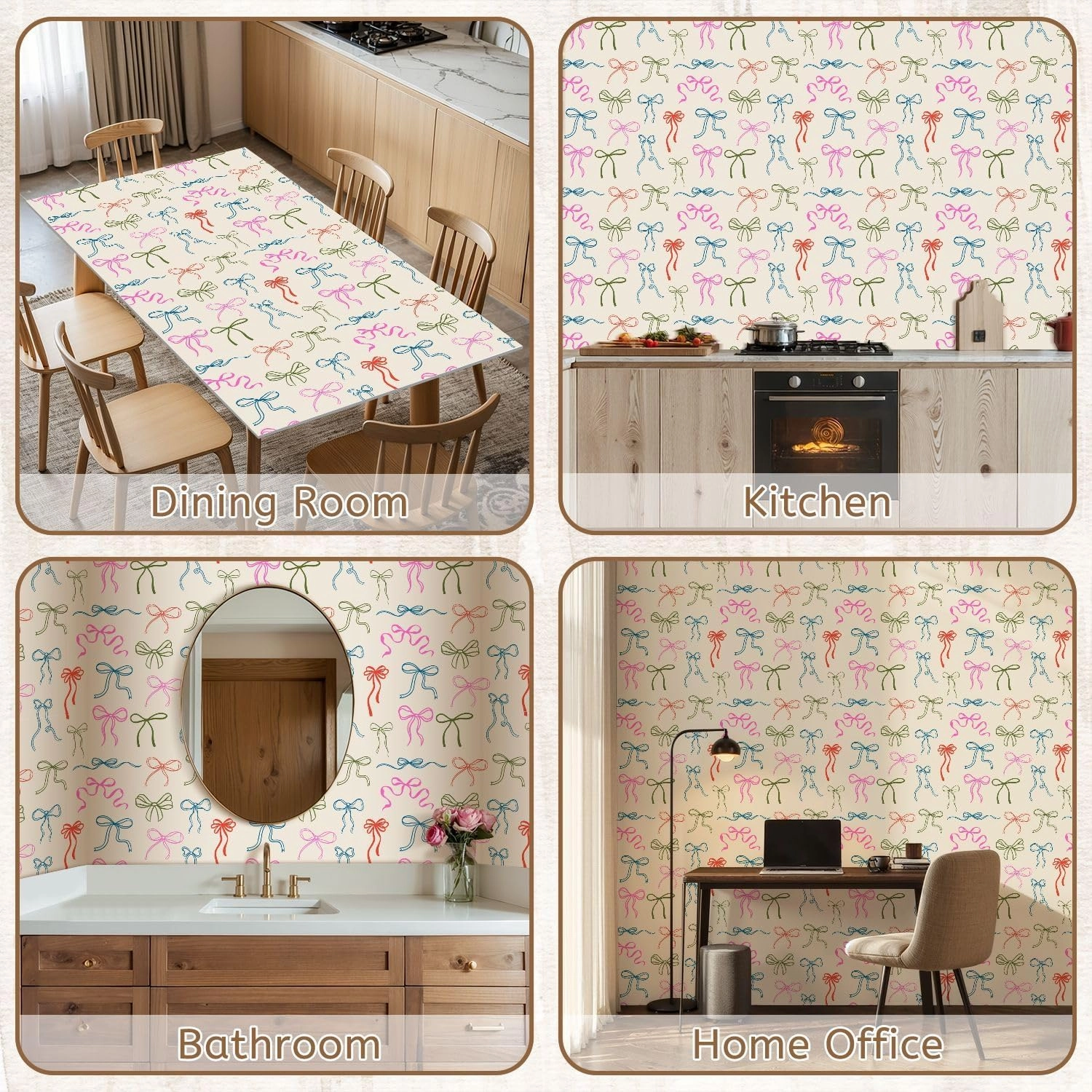 Peel and Stick Wallpaper Self Adhesive Wall Mural Elegant whimsical hand drawn pink blue orange green color bows Contact Paper Renter Friendly Wallpaper for Kitchen Nursery Bedroom 17.7"x118"