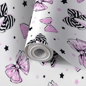 Peel and Stick Wallpaper Self Adhesive Wall Mural Girly cute seamless hand drawn black pink white bows stars white Contact Paper Renter Friendly Wallpaper for Kitchen Nursery Bedroom 17.7"x118"