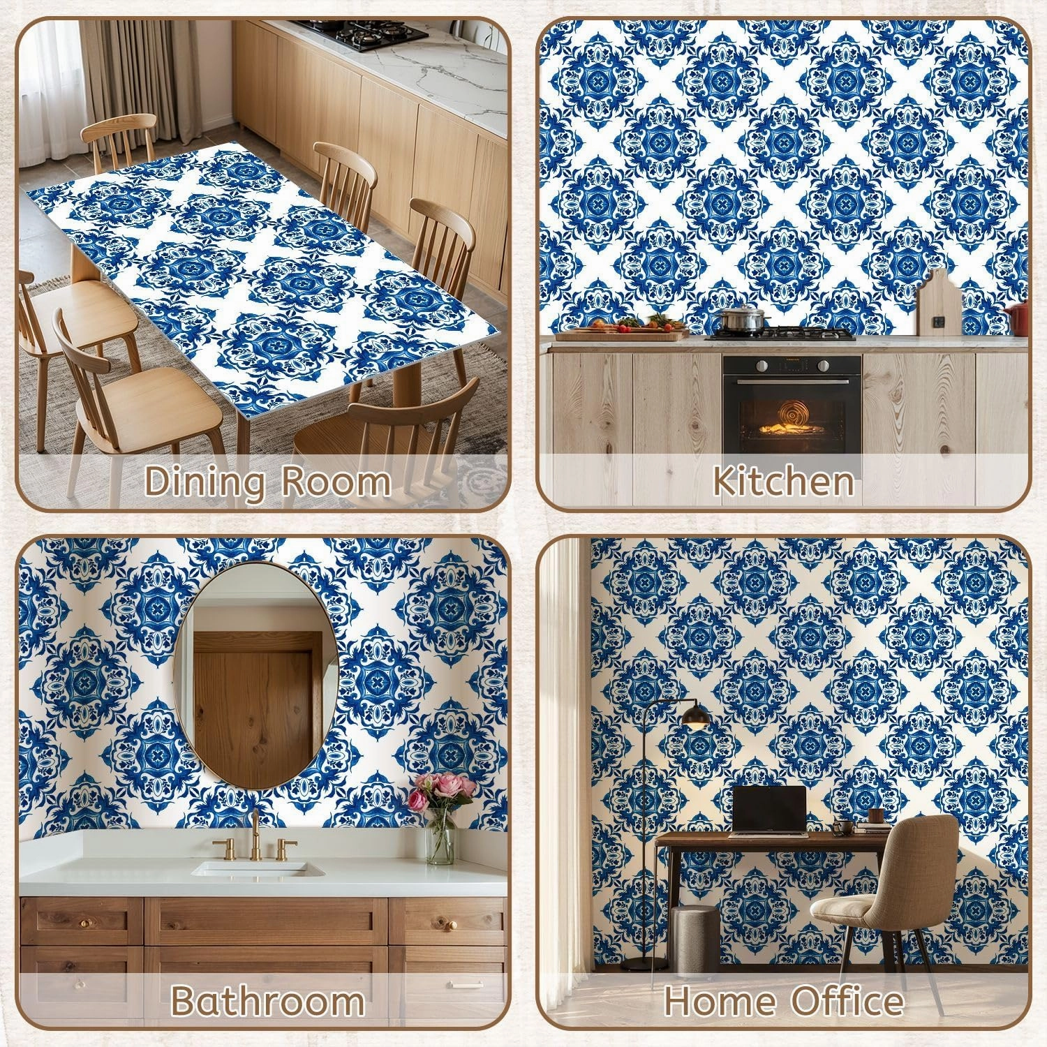 Peel and Stick Wallpaper Self Adhesive Wall Mural Gorgeous seamless mediterranean tile seamless ceramic design Contact Paper Renter Friendly Wallpaper for Kitchen Nursery Bedroom 17.7"x118"