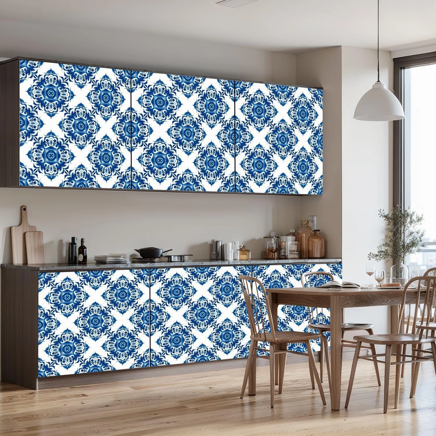 Peel and Stick Wallpaper Self Adhesive Wall Mural Gorgeous seamless mediterranean tile seamless ceramic design Contact Paper Renter Friendly Wallpaper for Kitchen Nursery Bedroom 17.7"x118"