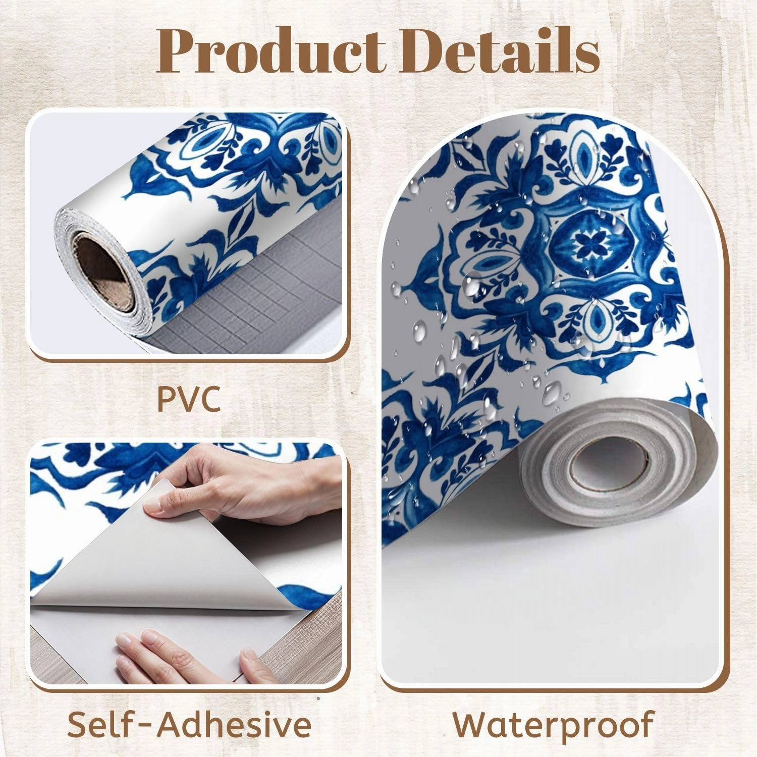 Peel and Stick Wallpaper Self Adhesive Wall Mural Gorgeous seamless mediterranean tile seamless ceramic design Contact Paper Renter Friendly Wallpaper for Kitchen Nursery Bedroom 17.7"x118"