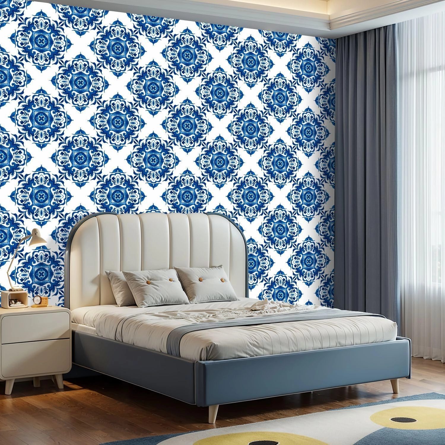 Peel and Stick Wallpaper Self Adhesive Wall Mural Gorgeous seamless mediterranean tile seamless ceramic design Contact Paper Renter Friendly Wallpaper for Kitchen Nursery Bedroom 17.7"x118"