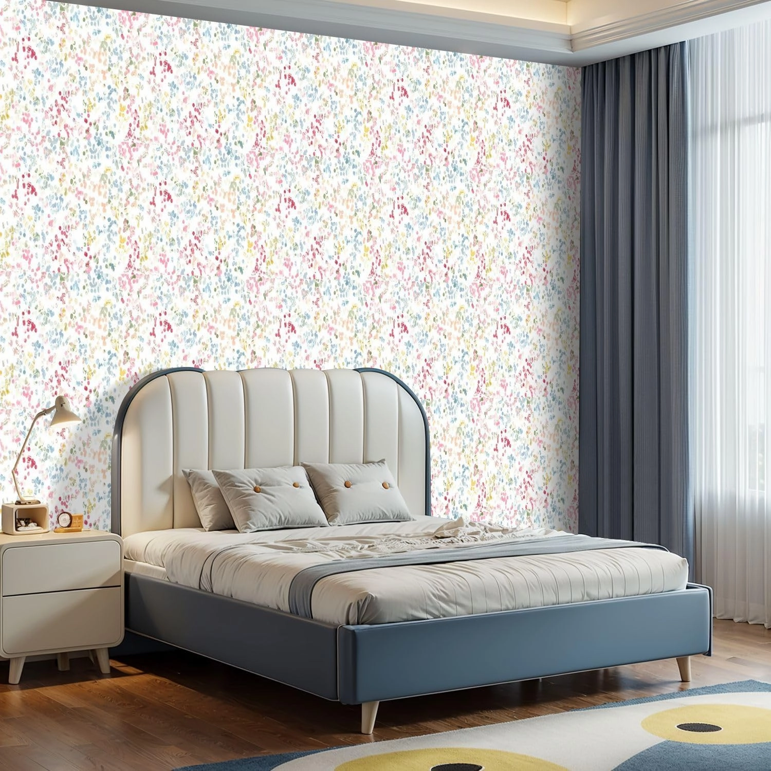 Peel and Stick Wallpaper Self Adhesive Wall Mural Graphic Design Multicolored Polka dots Floral Fabrics Contact Paper Renter Friendly Wallpaper for Kitchen Nursery Bedroom 24"x118"