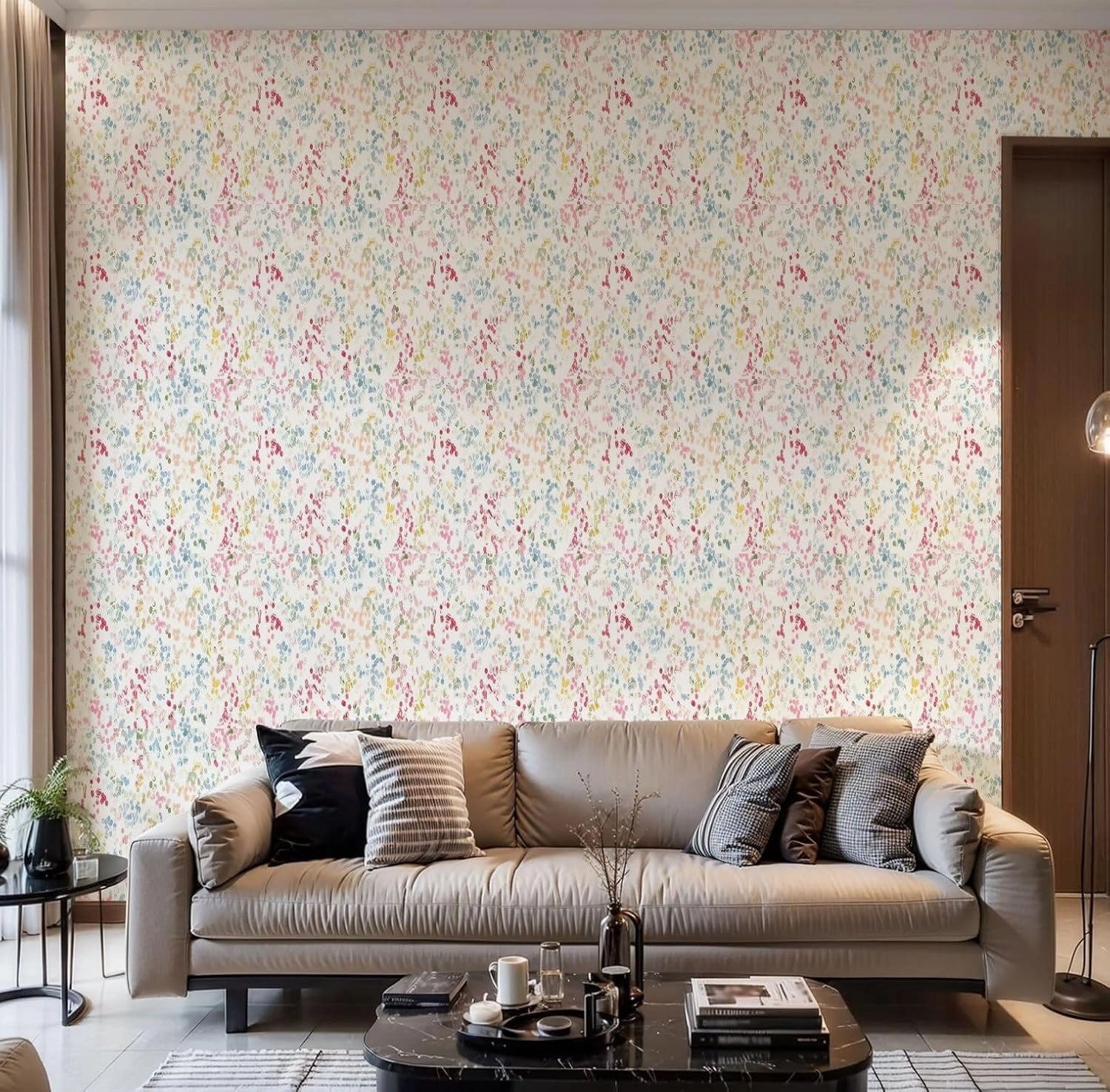 Peel and Stick Wallpaper Self Adhesive Wall Mural Graphic Design Multicolored Polka dots Floral Fabrics Contact Paper Renter Friendly Wallpaper for Kitchen Nursery Bedroom 24"x118"