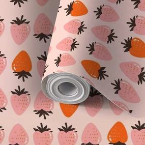 Peel and Stick Wallpaper Self Adhesive Wall Mural Groovy hippie 70s seamless pattern strawberries Funny cartoon elements Contact Paper Renter Friendly Wallpaper for Kitchen Nursery Bedroom 17.7"x118"