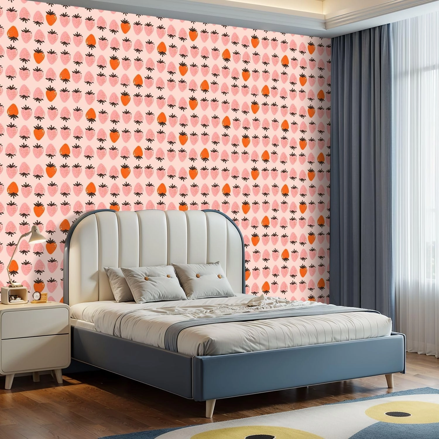 Peel and Stick Wallpaper Self Adhesive Wall Mural Groovy hippie 70s seamless pattern strawberries Funny cartoon elements Contact Paper Renter Friendly Wallpaper for Kitchen Nursery Bedroom 17.7"x118"