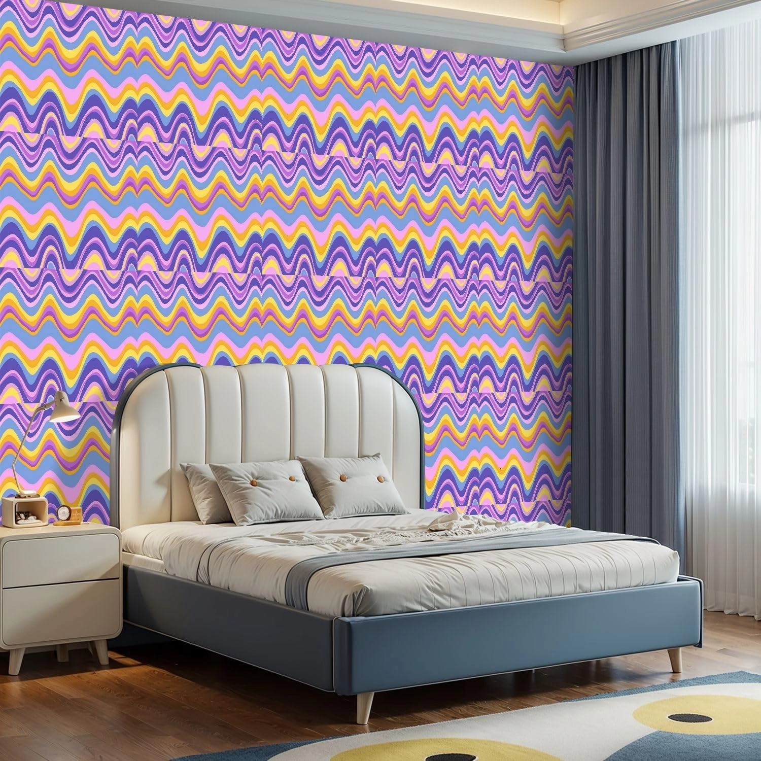 Peel and Stick Wallpaper Self Adhesive Wall Mural Groovy Waves Horizontal Psychedelic Abstract Curves Seamless Pattern Contact Paper Renter Friendly Wallpaper for Kitchen Nursery Bedroom 17.7"x118"