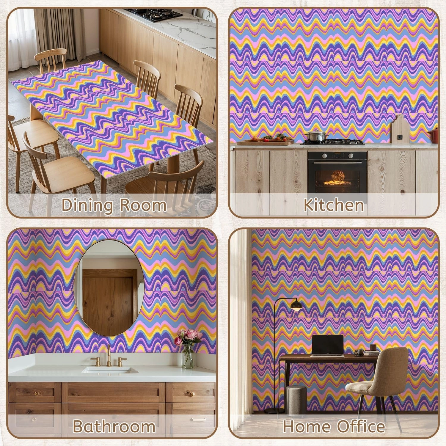 Peel and Stick Wallpaper Self Adhesive Wall Mural Groovy Waves Horizontal Psychedelic Abstract Curves Seamless Pattern Contact Paper Renter Friendly Wallpaper for Kitchen Nursery Bedroom 17.7"x118"