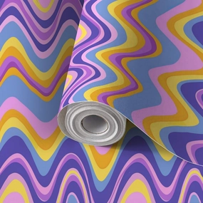 Peel and Stick Wallpaper Self Adhesive Wall Mural Groovy Waves Horizontal Psychedelic Abstract Curves Seamless Pattern Contact Paper Renter Friendly Wallpaper for Kitchen Nursery Bedroom 17.7"x118"