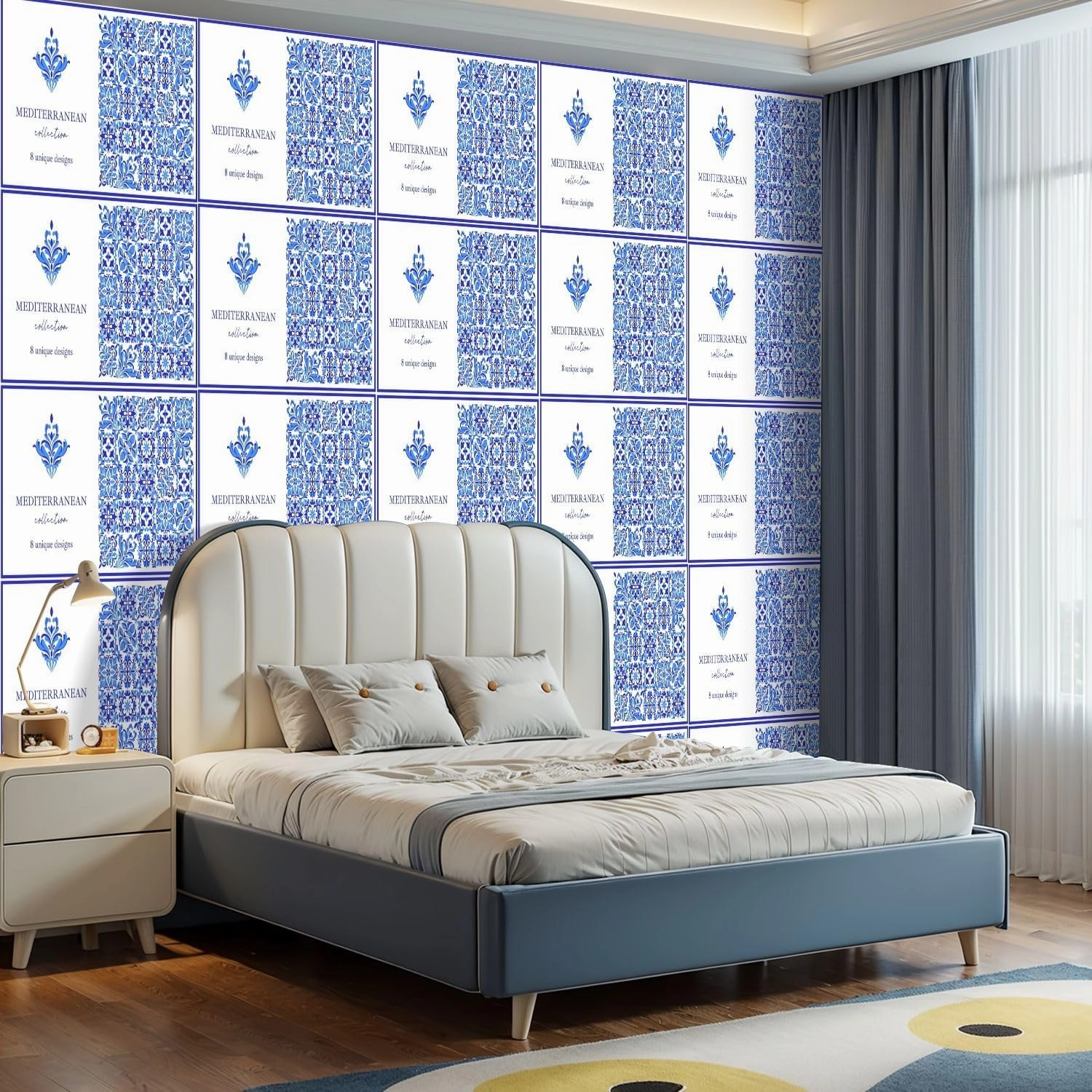 Peel and Stick Wallpaper Self Adhesive Wall Mural Italian ceramic blue white tile Mediterranean porcelain pottery Ethnic Contact Paper Renter Friendly Wallpaper for Kitchen Nursery Bedroom 17.7"x118"