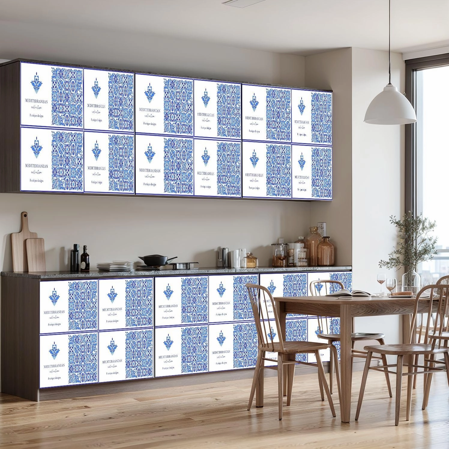 Peel and Stick Wallpaper Self Adhesive Wall Mural Italian ceramic blue white tile Mediterranean porcelain pottery Ethnic Contact Paper Renter Friendly Wallpaper for Kitchen Nursery Bedroom 17.7"x118"