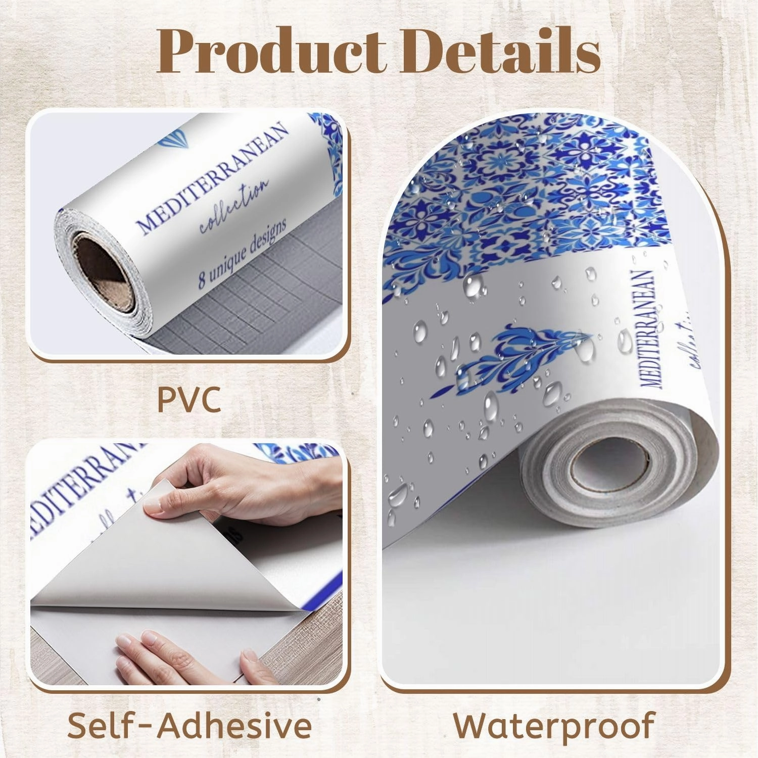 Peel and Stick Wallpaper Self Adhesive Wall Mural Italian ceramic blue white tile Mediterranean porcelain pottery Ethnic Contact Paper Renter Friendly Wallpaper for Kitchen Nursery Bedroom 17.7"x118"