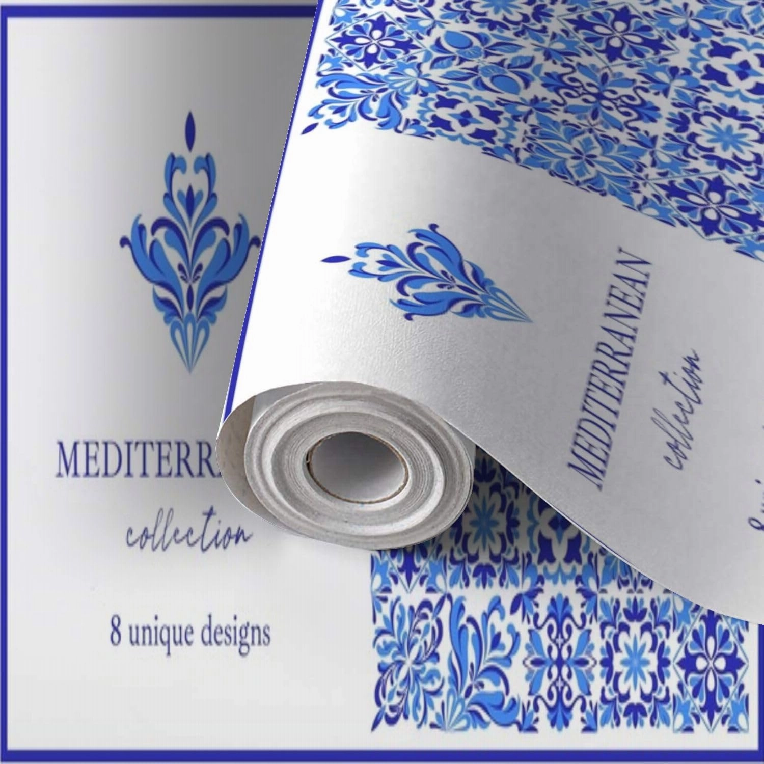Peel and Stick Wallpaper Self Adhesive Wall Mural Italian ceramic blue white tile Mediterranean porcelain pottery Ethnic Contact Paper Renter Friendly Wallpaper for Kitchen Nursery Bedroom 17.7"x118"