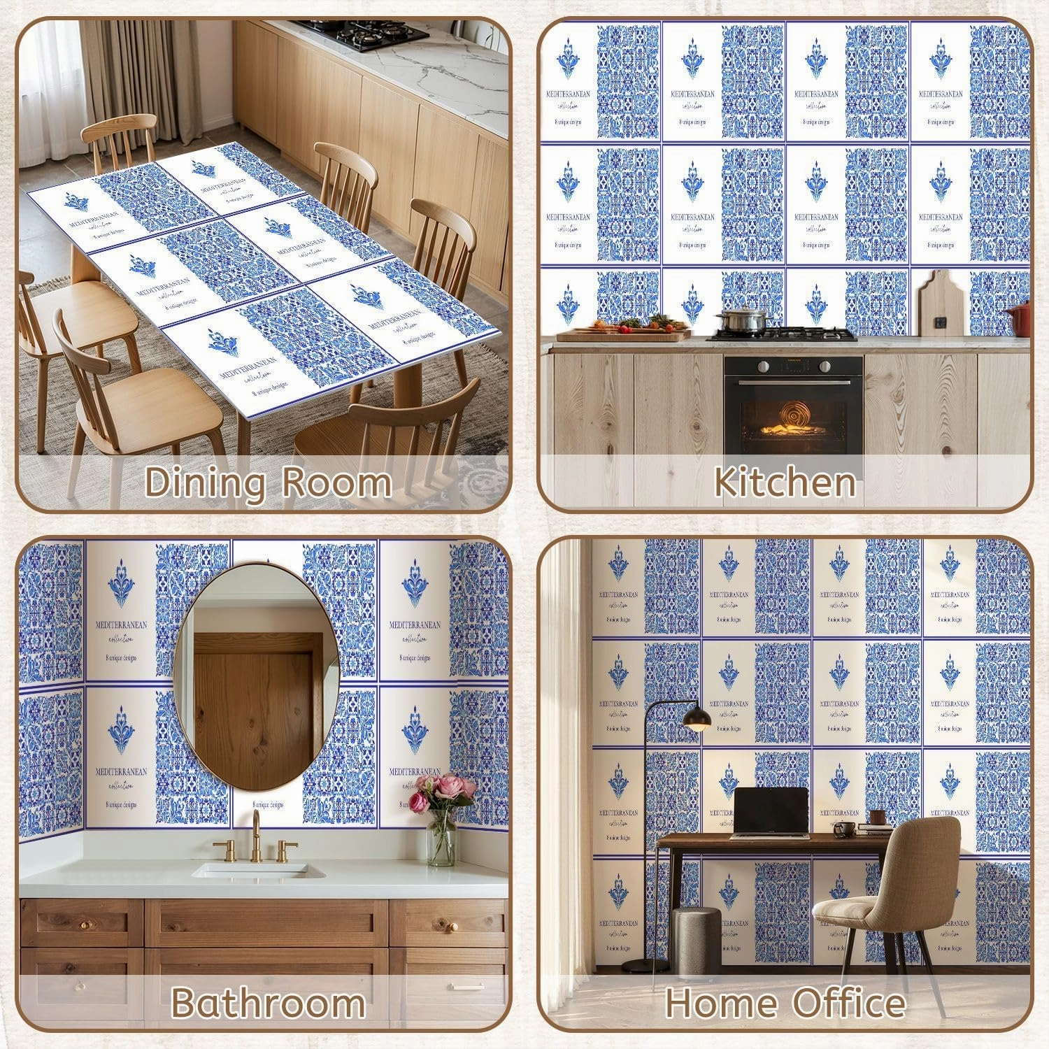 Peel and Stick Wallpaper Self Adhesive Wall Mural Italian ceramic blue white tile Mediterranean porcelain pottery Ethnic Contact Paper Renter Friendly Wallpaper for Kitchen Nursery Bedroom 17.7"x118"