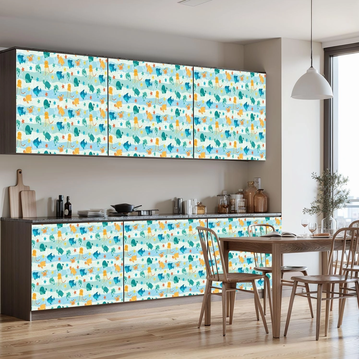 Peel and Stick Wallpaper Self Adhesive Wall Mural kids seamless Childish seamless underwater life for kids bedding Contact Paper Renter Friendly Wallpaper for Kitchen Nursery Bedroom 17.7"x118"