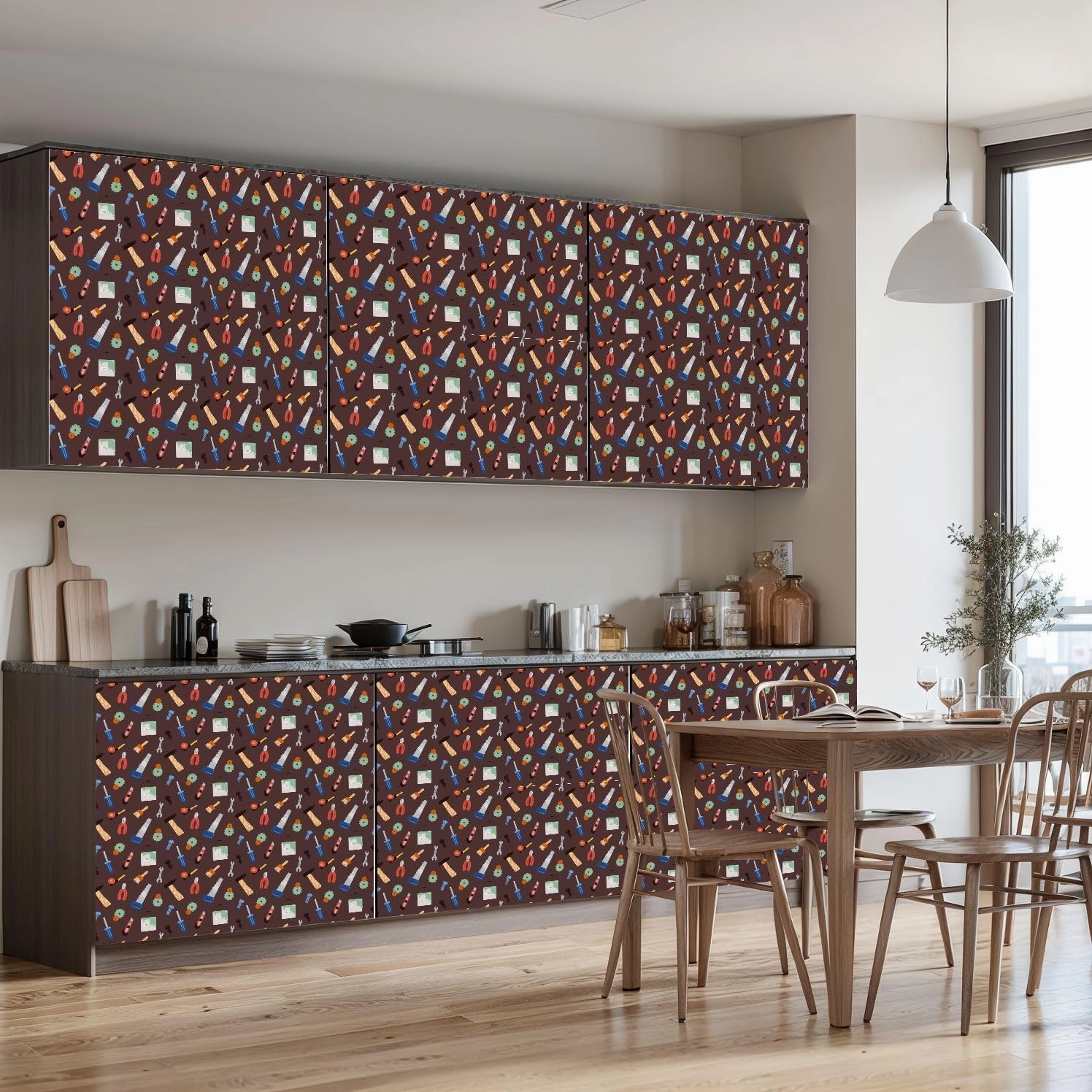 Peel and Stick Wallpaper Self Adhesive Wall Mural Kids seamless pattern for boys various work tools such as hammer saw Contact Paper Renter Friendly Wallpaper for Kitchen Nursery Bedroom 17.7"x118"