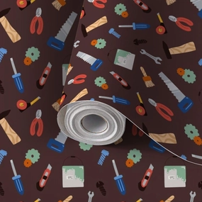 Peel and Stick Wallpaper Self Adhesive Wall Mural Kids seamless pattern for boys various work tools such as hammer saw Contact Paper Renter Friendly Wallpaper for Kitchen Nursery Bedroom 17.7"x118"
