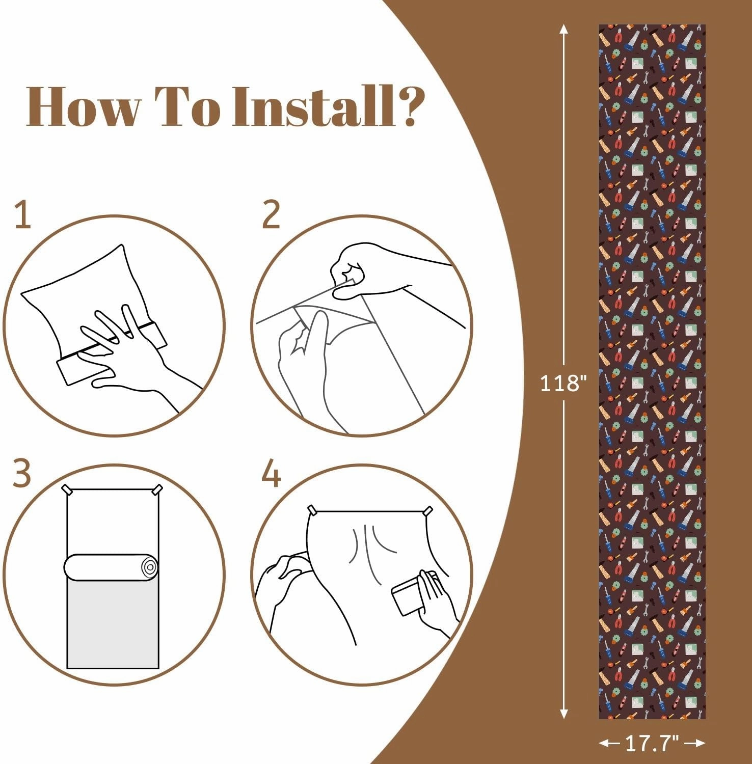 Peel and Stick Wallpaper Self Adhesive Wall Mural Kids seamless pattern for boys various work tools such as hammer saw Contact Paper Renter Friendly Wallpaper for Kitchen Nursery Bedroom 17.7"x118"