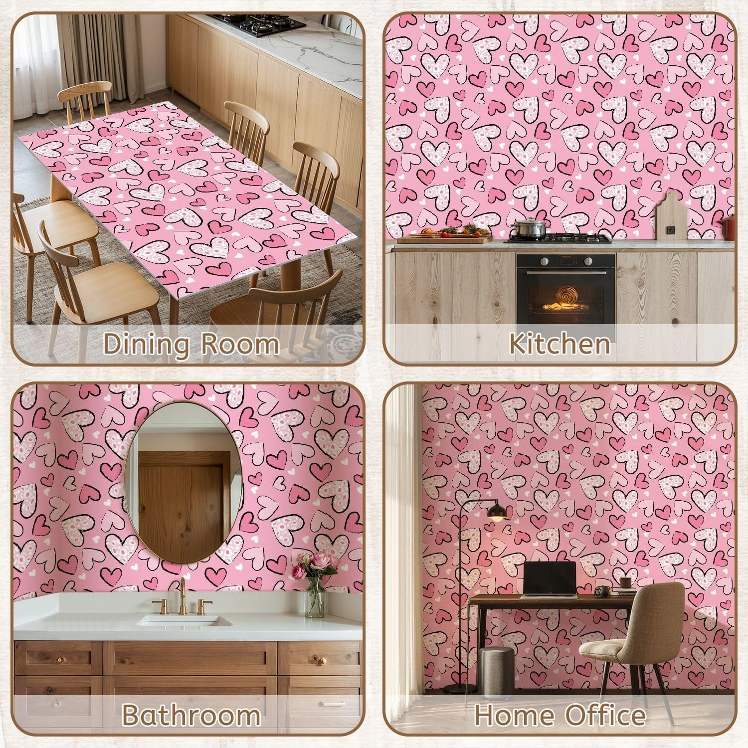 Peel and Stick Wallpaper Self Adhesive Wall Mural Love Heart Texture Girl Lovely Animal Print Contact Paper Renter Friendly Wallpaper for Kitchen Nursery Bedroom 17.7"x118"