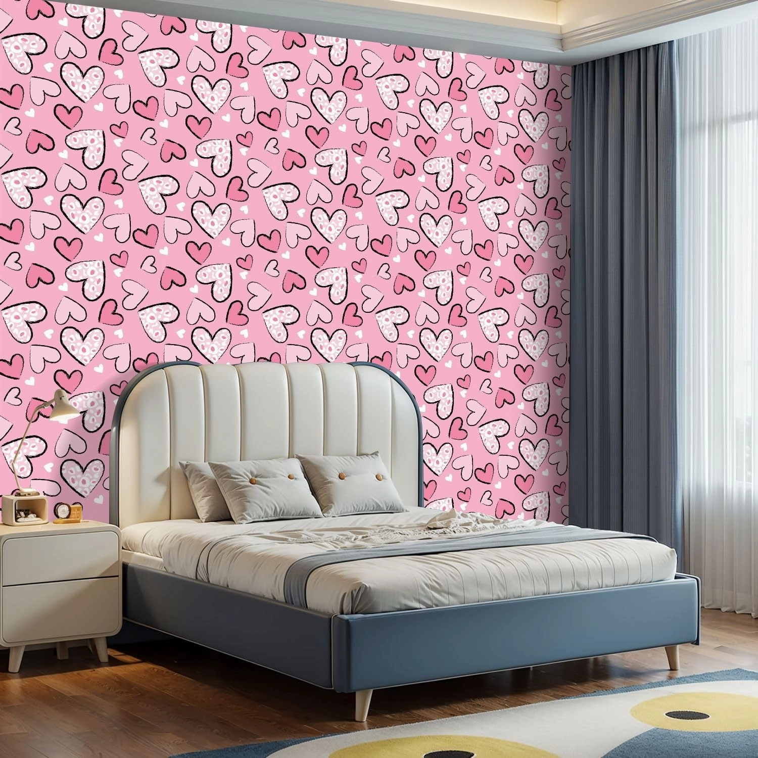 Peel and Stick Wallpaper Self Adhesive Wall Mural Love Heart Texture Girl Lovely Animal Print Contact Paper Renter Friendly Wallpaper for Kitchen Nursery Bedroom 17.7"x118"