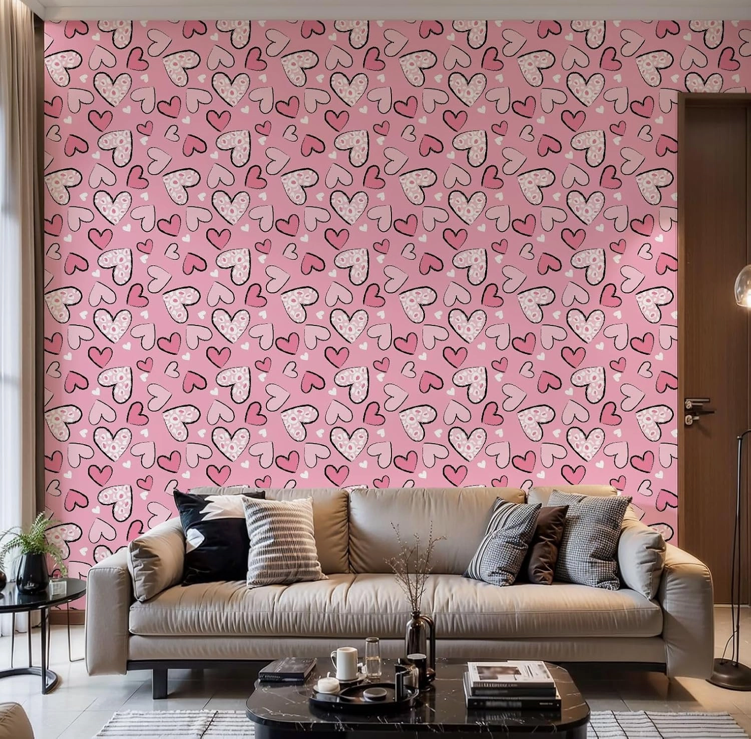 Peel and Stick Wallpaper Self Adhesive Wall Mural Love Heart Texture Girl Lovely Animal Print Contact Paper Renter Friendly Wallpaper for Kitchen Nursery Bedroom 17.7"x118"