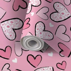 Peel and Stick Wallpaper Self Adhesive Wall Mural Love Heart Texture Girl Lovely Animal Print Contact Paper Renter Friendly Wallpaper for Kitchen Nursery Bedroom 17.7"x118"