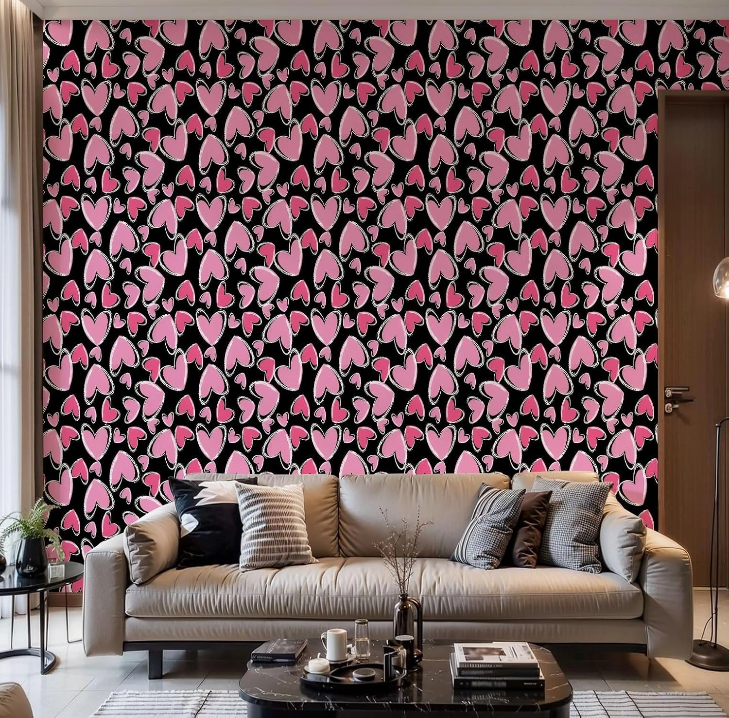 Peel and Stick Wallpaper Self Adhesive Wall Mural Love Heart Texture Girl Lovely Contact Paper Renter Friendly Wallpaper for Kitchen Nursery Bedroom 17.7"x118"
