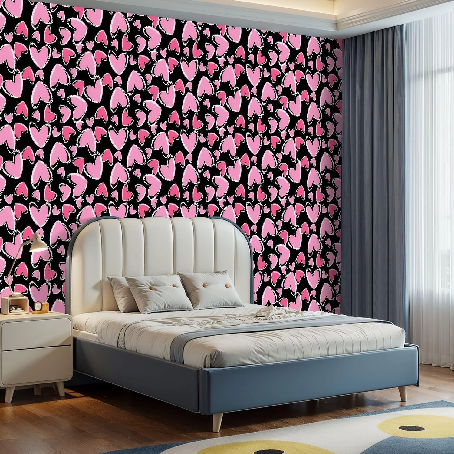 Peel and Stick Wallpaper Self Adhesive Wall Mural Love Heart Texture Girl Lovely Contact Paper Renter Friendly Wallpaper for Kitchen Nursery Bedroom 17.7"x118"