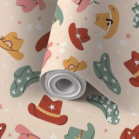 Peel and Stick Wallpaper Self Adhesive Wall Mural Lovely illustrated cowboy hats different ornaments cactus horseshoe Contact Paper Renter Friendly Wallpaper for Kitchen Nursery Bedroom 17.7"x118"