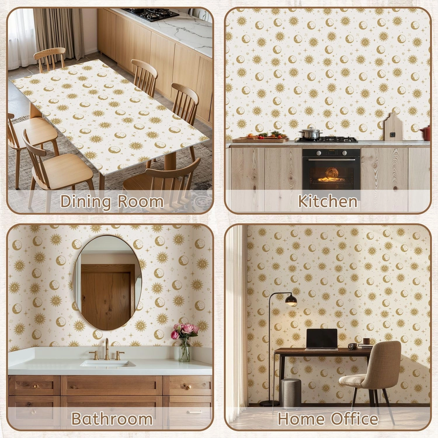 Peel and Stick Wallpaper Self Adhesive Wall Mural magic seamless pattern gold sun moon stars Mystical esoteric for Contact Paper Renter Friendly Wallpaper for Kitchen Nursery Bedroom 17.7"x118"