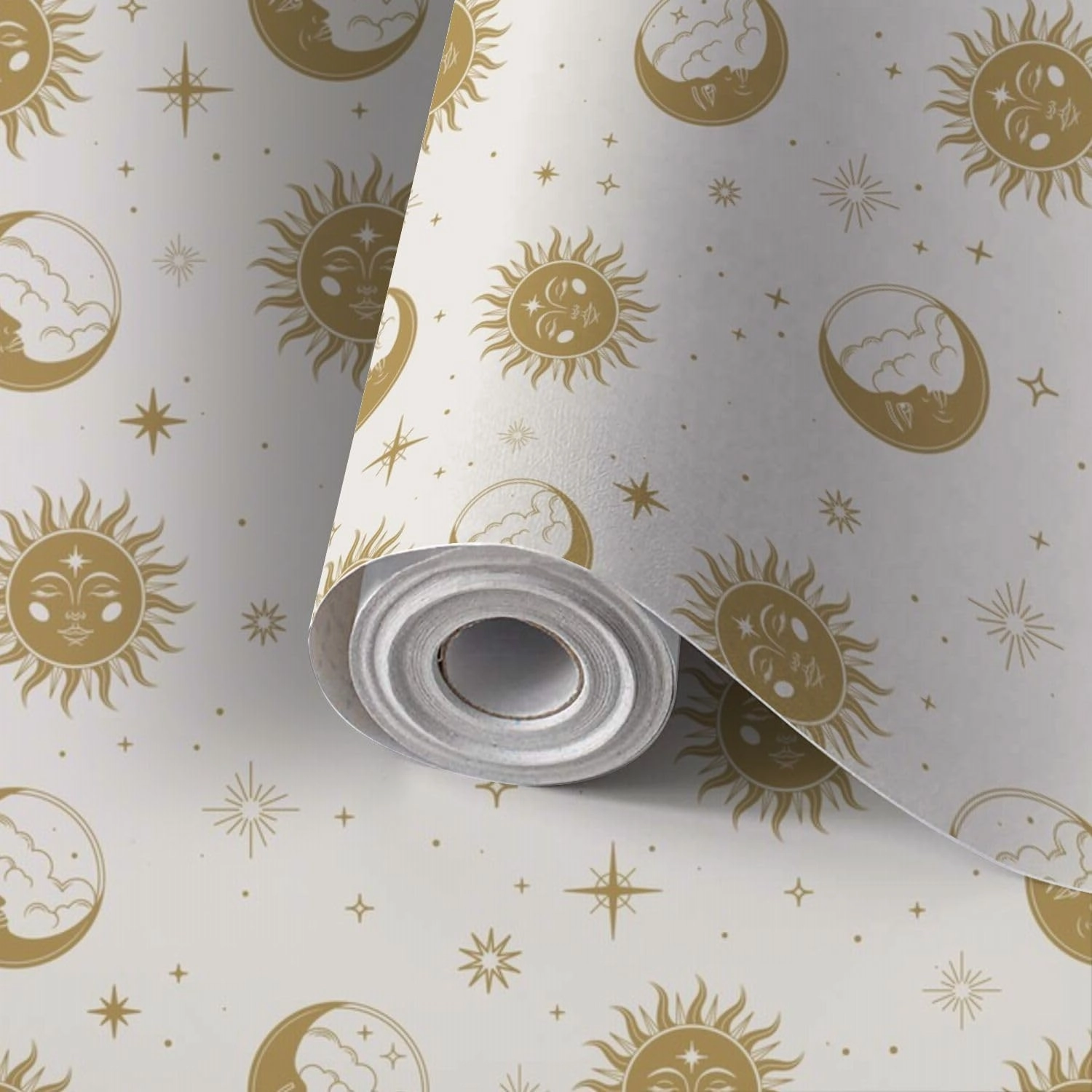 Peel and Stick Wallpaper Self Adhesive Wall Mural magic seamless pattern gold sun moon stars Mystical esoteric for Contact Paper Renter Friendly Wallpaper for Kitchen Nursery Bedroom 17.7"x118"
