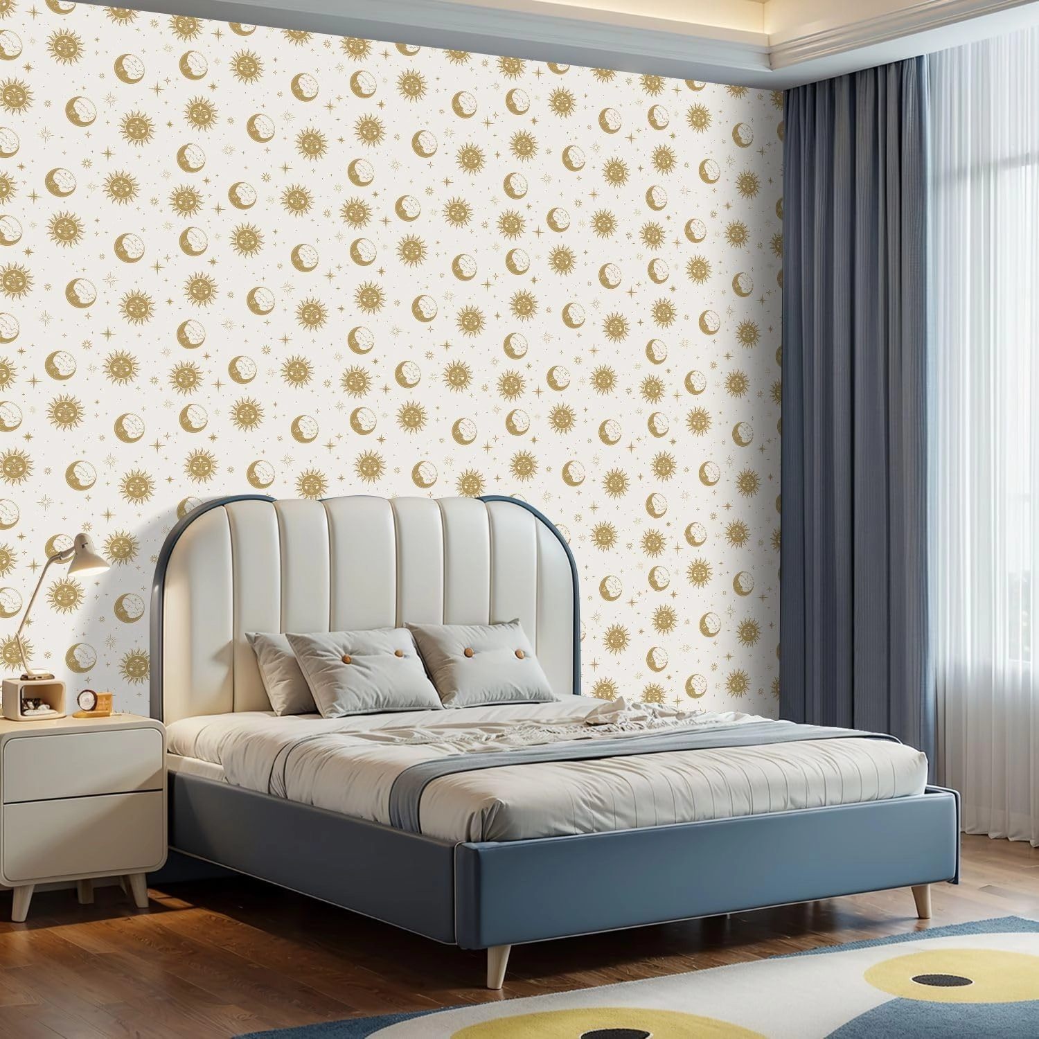 Peel and Stick Wallpaper Self Adhesive Wall Mural magic seamless pattern gold sun moon stars Mystical esoteric for Contact Paper Renter Friendly Wallpaper for Kitchen Nursery Bedroom 17.7"x118"